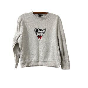 French Connection Womens Embroidered Frenchie Dog Front Pullover Sweatshirt M
